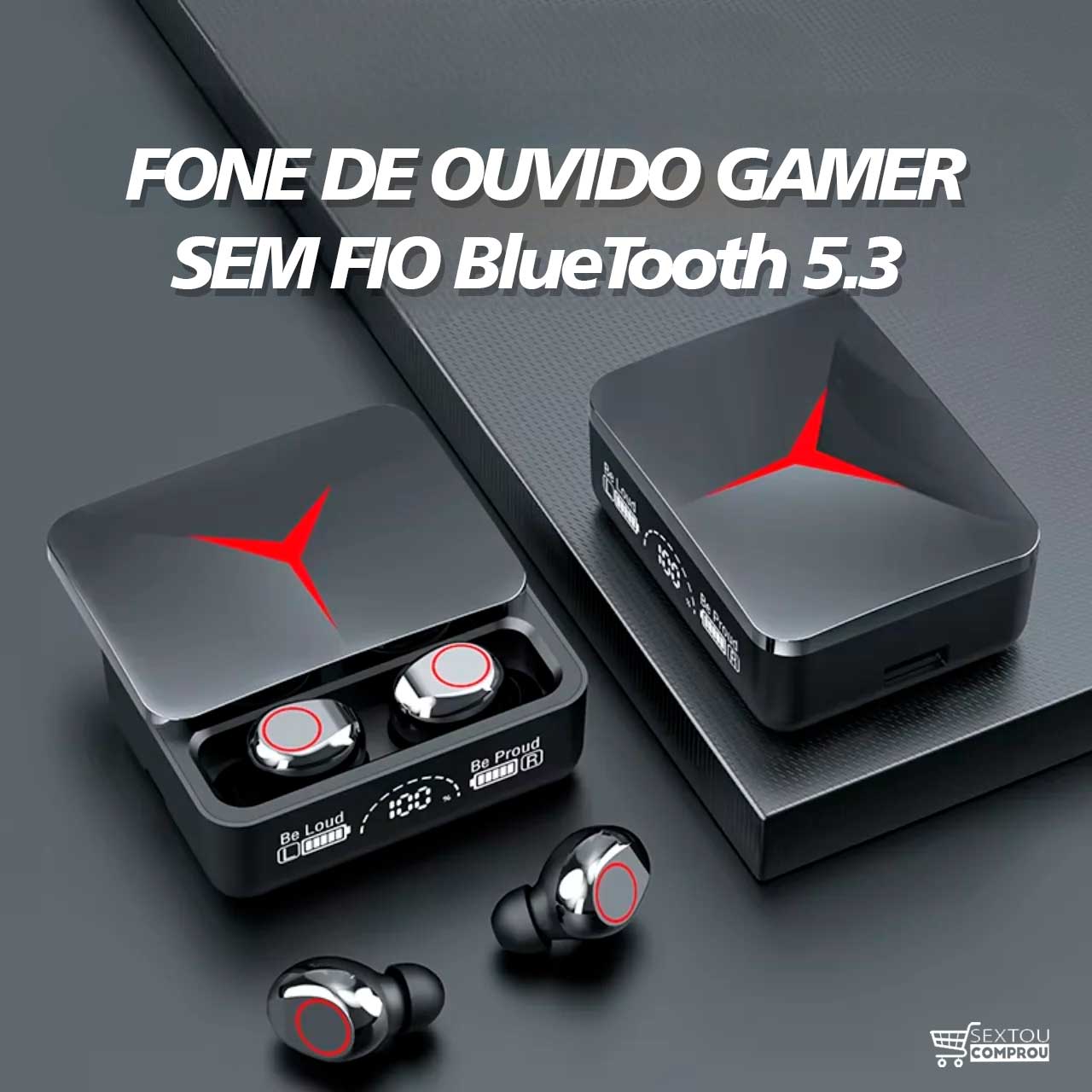 Fone De Ouvido Sem Fio GAMER Bluetooth 5.3 TWS Com Power Bank Display LED