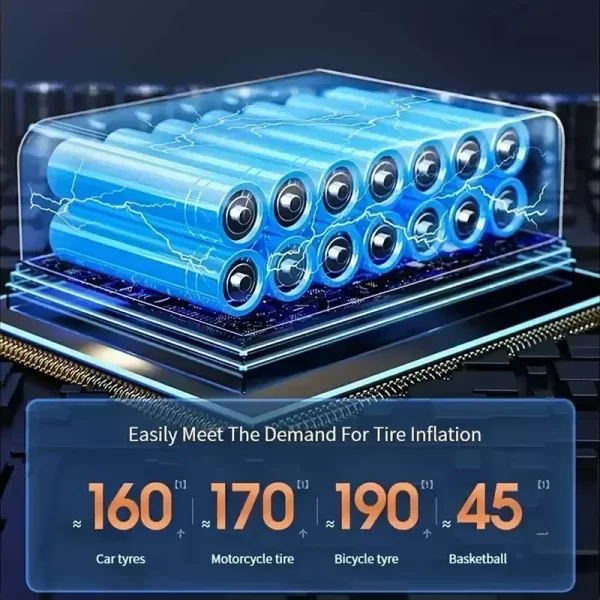 Bomba de Ar Portátil Digital 5 em 1 – Compressor Sem Fio para Carro, Moto, Bike, Bola e Emergências - Imagem 5