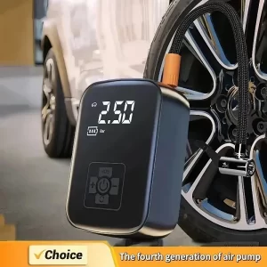 Bomba de Ar Portátil Digital 5 em 1 – Compressor Sem Fio para Carro, Moto, Bike, Bola e Emergências