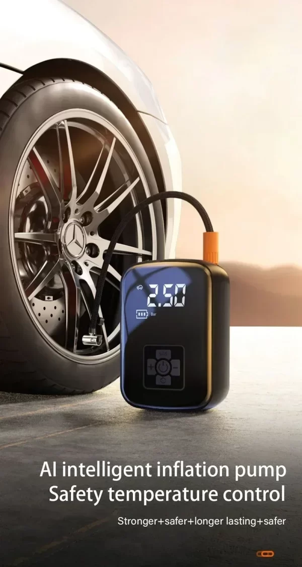 Bomba de Ar Portátil Digital 5 em 1 – Compressor Sem Fio para Carro, Moto, Bike, Bola e Emergências - Imagem 8